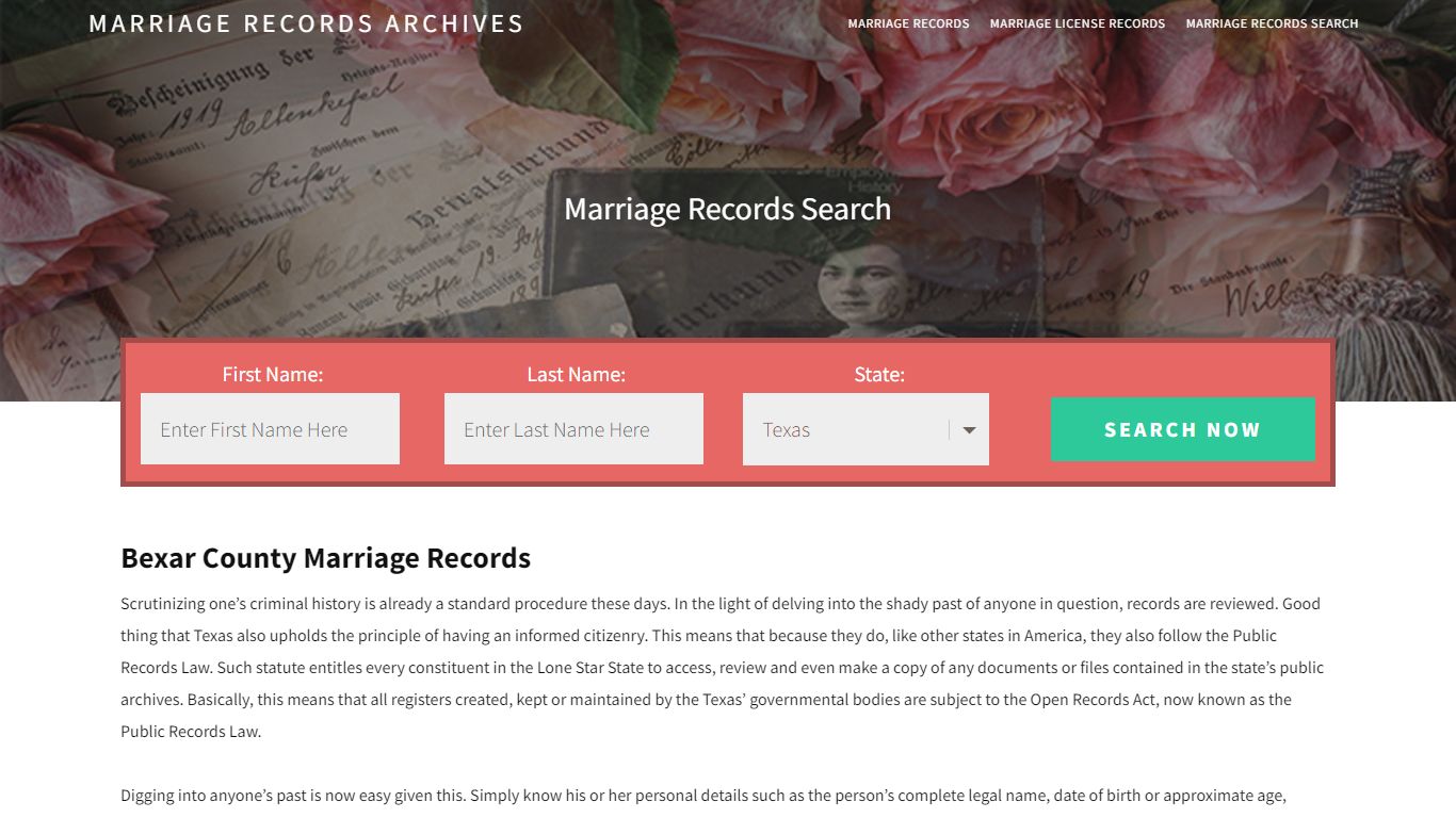 Bexar County Marriage Records | Enter Name and Search | 14 Days Free